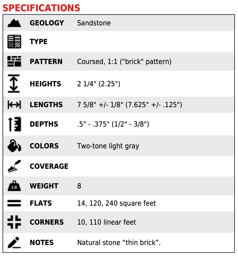 Natural Stone Thin Brick Veneer - Pennington - Corners - Crate (110 LF)