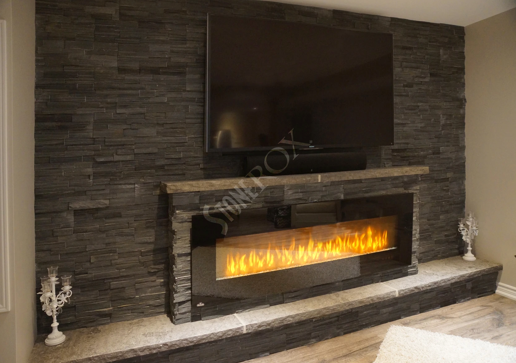 StoneRox Natural Stone Panels - Spring Wood Black - Flat - (8 SF/Box)