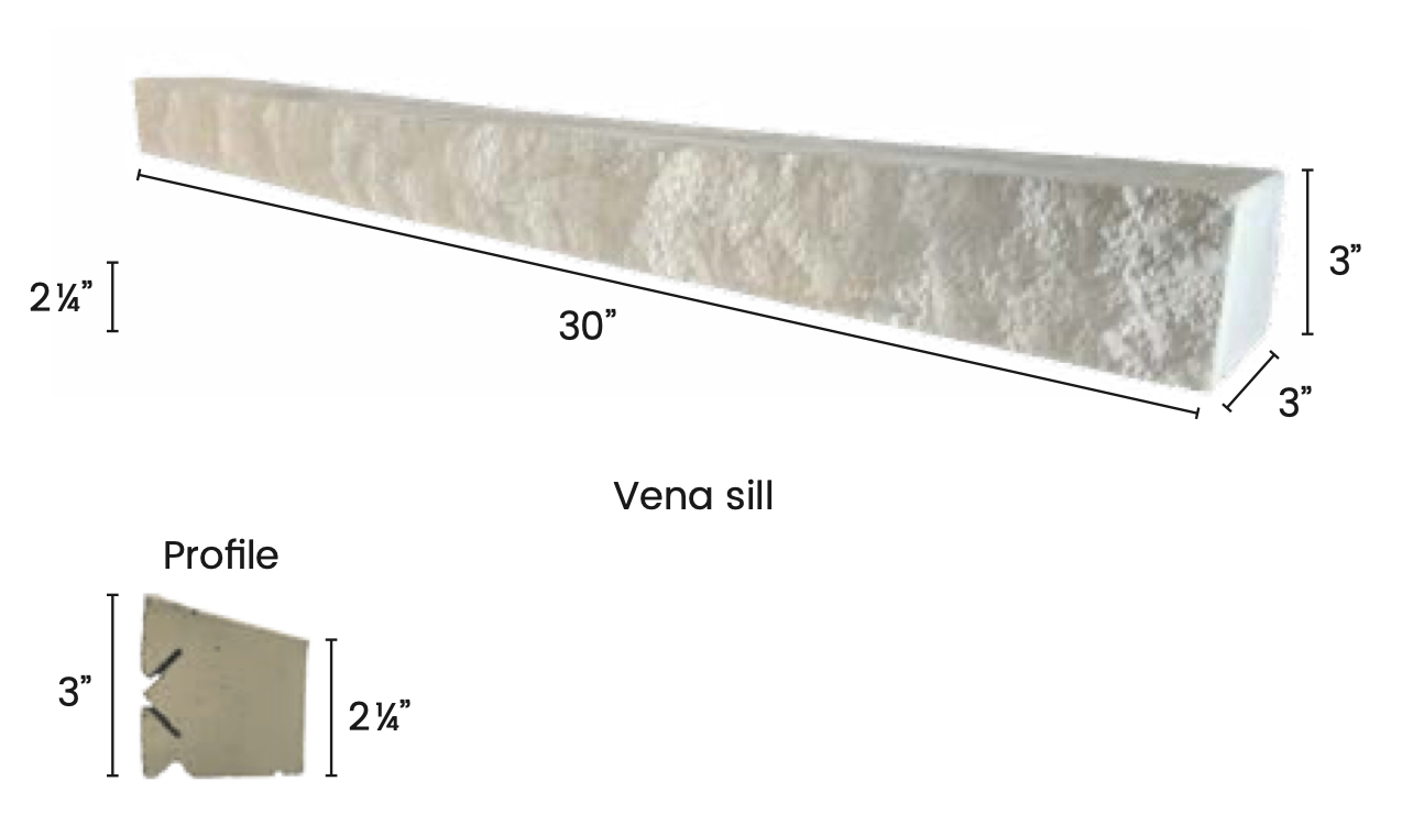 Vena Sill Stone - 30" x 3" x 3" - 6 Units Per Box (15 LF)