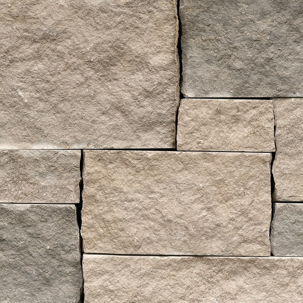 Pewter Ridge Drystack natural limestone full bed building stone — Earthworks Pewter Mist Drystack