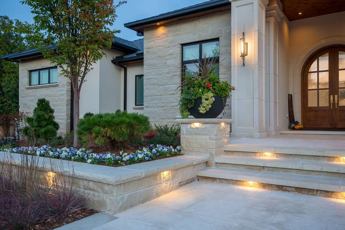 Silverdale Limestone Dimensional installed stone wall