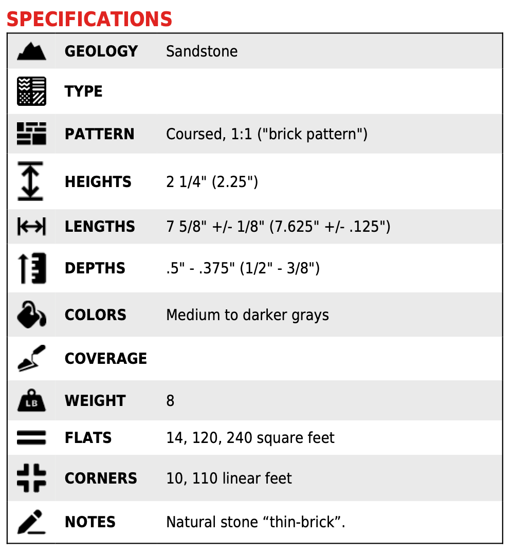 Natural Stone Thin Brick Veneer - Carlisle - Corners - Crate (110 LF)