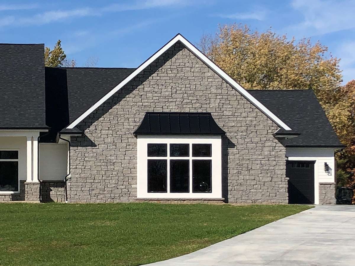 Chesterton Marble Tumbled Dimensional installed stone wall