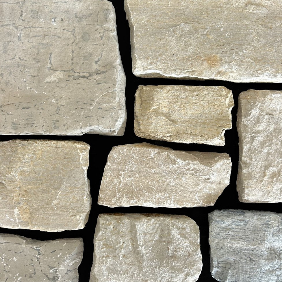 Driftstone Rustic Tumbled Random Heights natural limestone full bed building stone — Earthworks Rustic Cleft Tumbled Random Heights