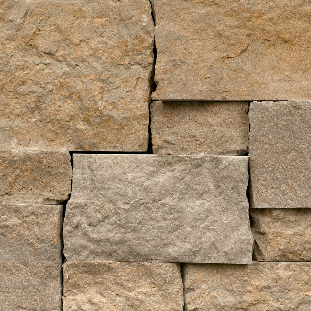 Hartwell Gold Limestone Drystack natural limestone full bed building stone — Earthworks EW Gold Drystack