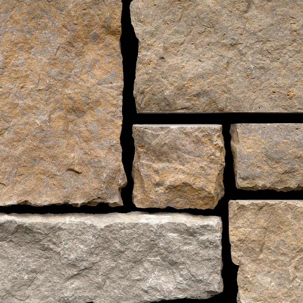 Hartwell Gold Limestone Random Heights natural limestone full bed building stone — Earthworks EW Gold Random Heights