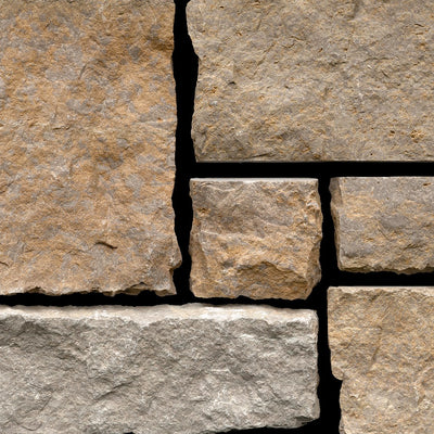 Hartwell Gold Limestone Random Heights natural limestone full bed building stone — Earthworks EW Gold Random Heights
