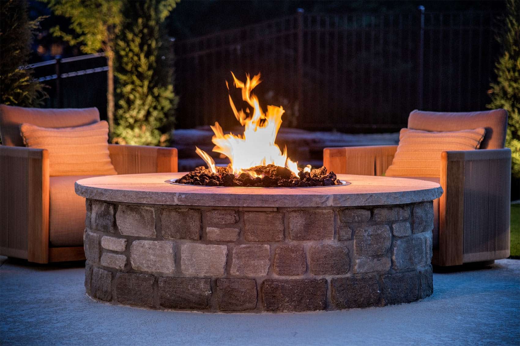 Indiana Limestone Gray Tumbled Dimensional — fire pit close-up