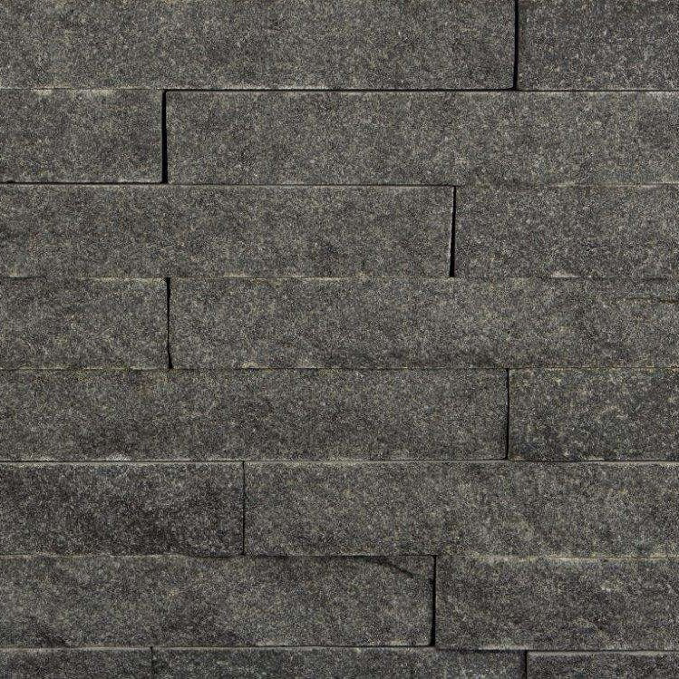 Raven Black Ledge Rustic Random Heights natural granite thin veneer sample — Earthworks Cobalt Black Rustic Random Heights (Midnight Black)