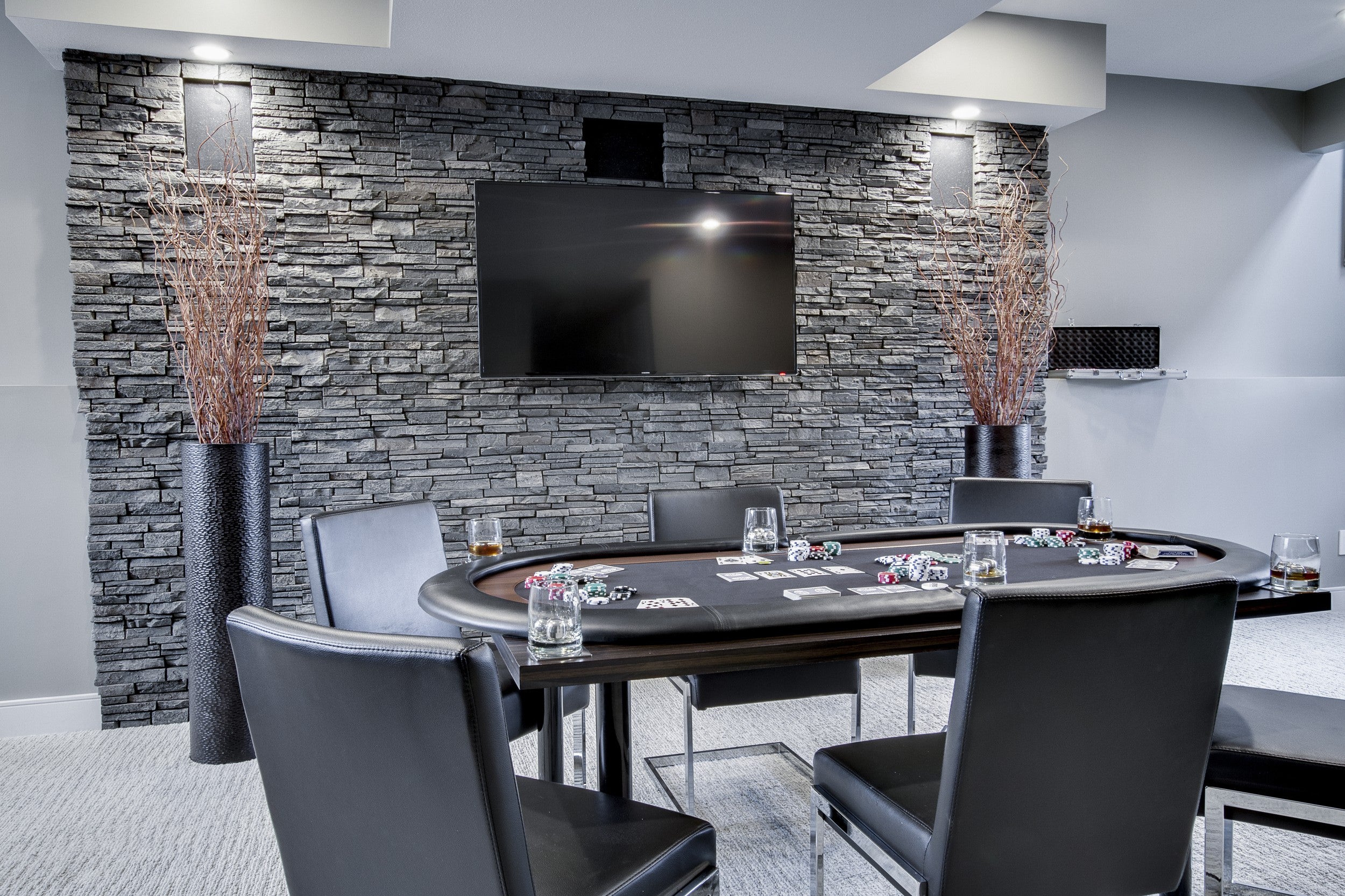 Quality Stone faux Stacked Stone panel in Dark Brown Blend — interlocking polyurethane wall panel, 2 sq ft per piece