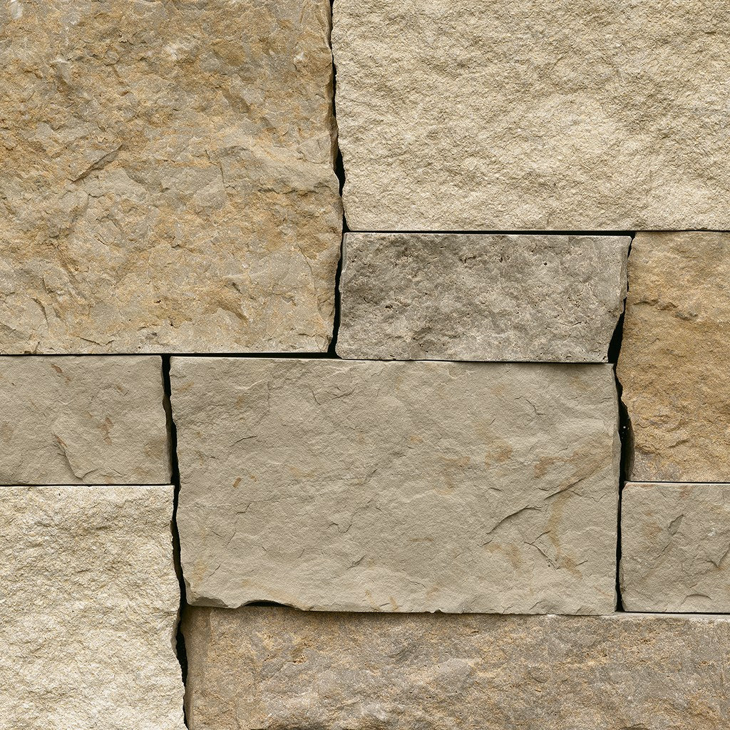 Sierra Limestone Drystack natural limestone full bed building stone — Earthworks Tahoe Blend Drystack