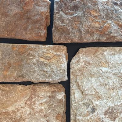 Wheatstone Sandstone Tumbled Squares and Recs natural sandstone full bed building stone — Earthworks Honey Wheat Tumbled Squares and Recs